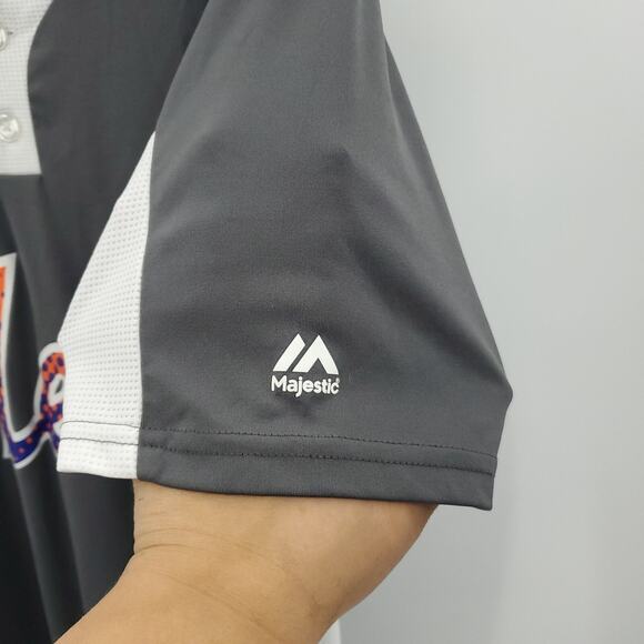 Majestic Cool Base New York Mets Jersey Mens Medium Gray White Short Sleeve - Picture 7 of 8